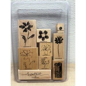 2005 Stampin Up Heartfelt Set Of 9 Wood Mounted Rubber Stamps